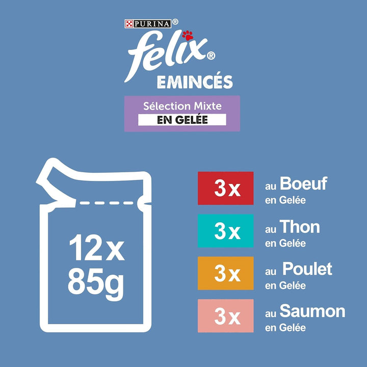 Jelly Chopped | Pisică adultă | Alegerea dintre carne de vită, somon, pui, ton | 12 X 85 G | Pungă proaspătă