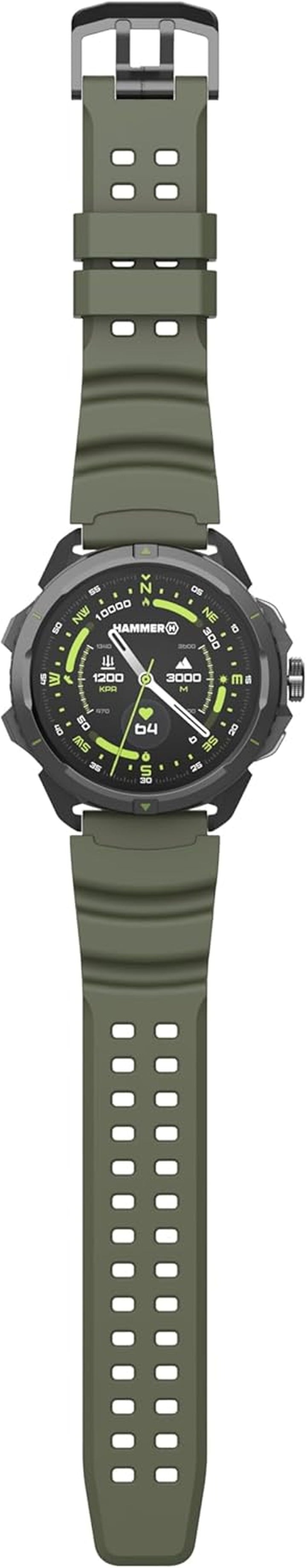 Hammer Watch 2 Military Edition, GPS, ecran AMOLED Gorilla Glass de 1,5 inch, baterie mare de 530 mah până la 15 zile de funcționare la o singură încărcare, rezistență 5 ATM, buton SOS, lanternă LED