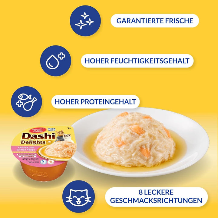 INABA Dashi Delights Hrană umedă pentru pisici 100% pui natural | Fără cereale, fără zahăr, fără arome artificiale, 86% umiditate | Tratamente premium pentru pisici în bulion 70 G (pachet de 6)