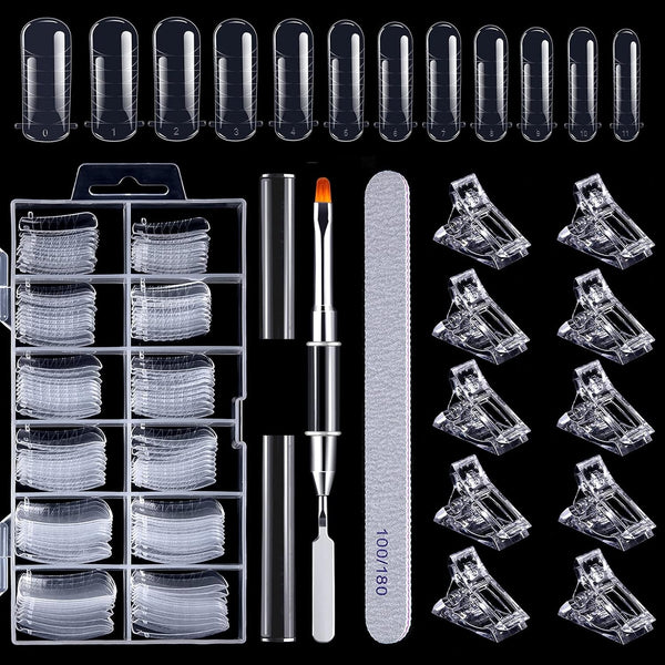 Set de 120 de forme pentru unghii, extensii de unghii, forme cu gel pentru unghii, set de forme pentru unghii cu perie cu două capete și pilă pentru unghii cu cleme, pentru unghii cu gel