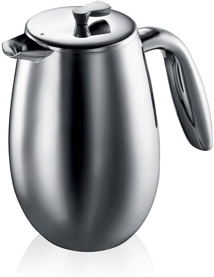 Presă franceză cu pereți dubli Bodum Columbia - 1L / 8 căni - Oțel inoxidabil lucios - Cafetieră lavabilă în mașina de spălat vase