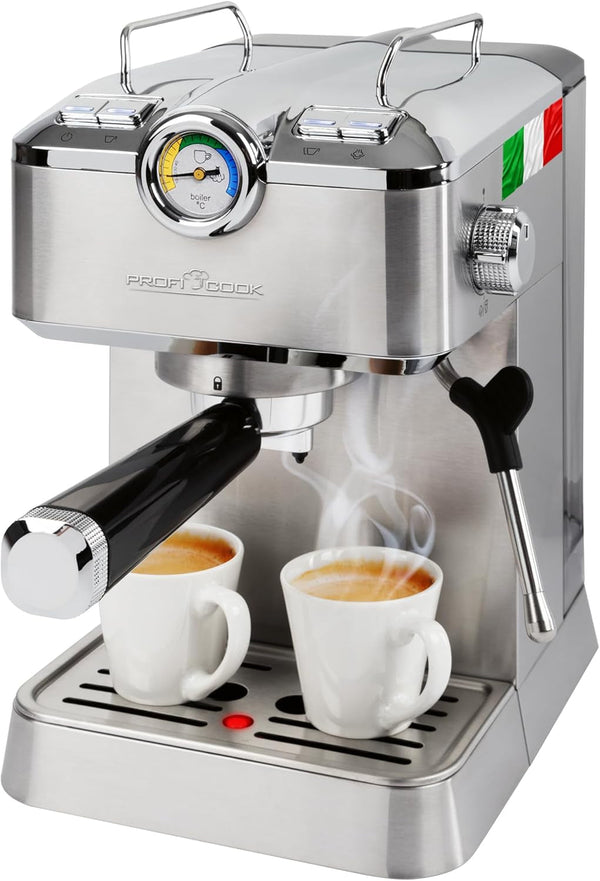 Espressor Proficook | Espressor inclusiv portafiltru | Pompă espresso profesională italiană 20 bar | Pentru cafea măcinată și capsule compatibile Nespresso | Portafiltru pentru espressor | PC ES 1267