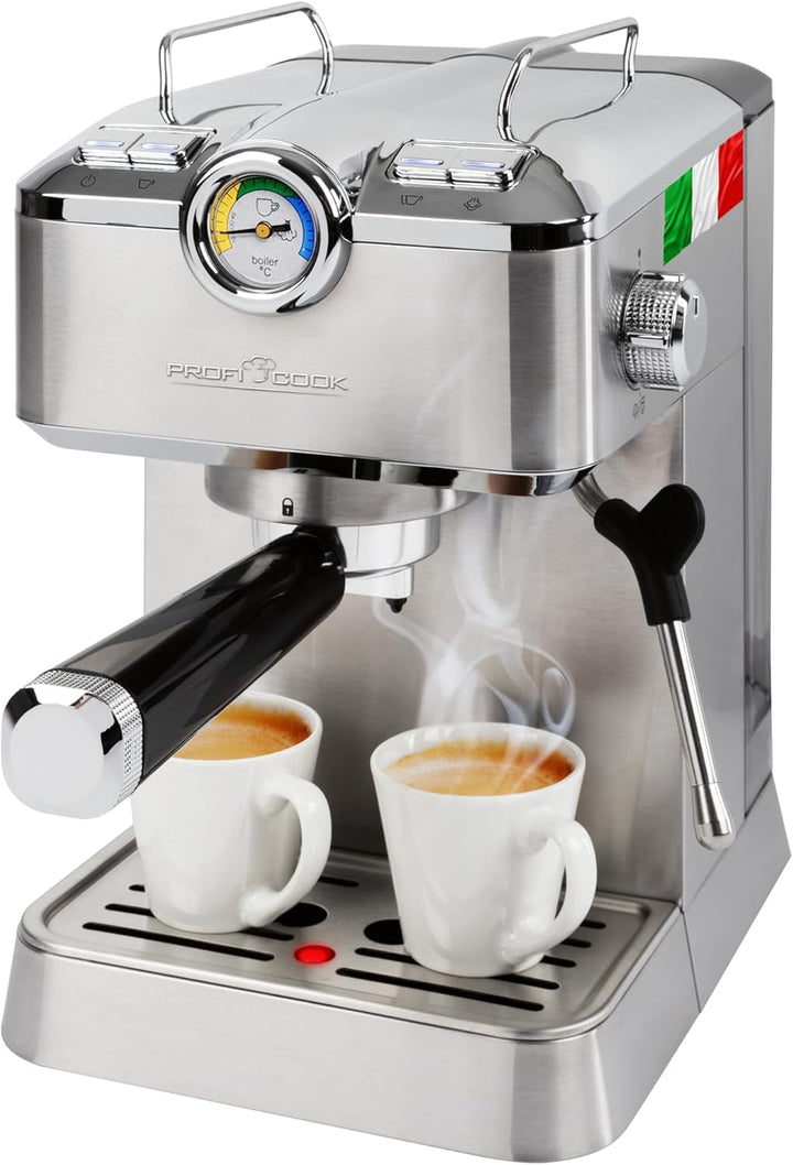 Espressor Proficook | Espressor inclusiv portafiltru | Pompă espresso profesională italiană 20 bar | Pentru cafea măcinată și capsule compatibile Nespresso | Portafiltru pentru espressor | PC ES 1267