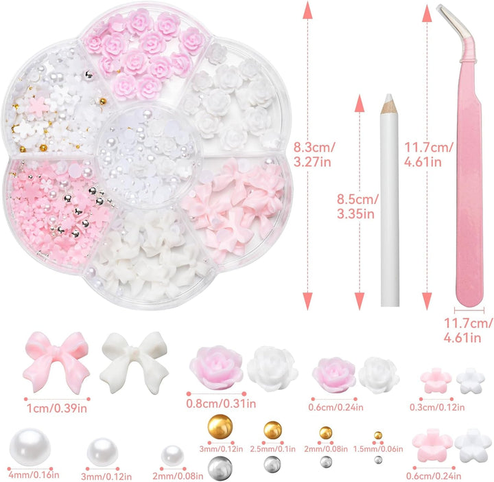 3D Nail Charms, Nail Art Charms Schleifen, Blumen Und Perlen, Nagel Charms Aus Harz, Nageldekorations Sets, DIY Charms Nägel, Nagelanhänger