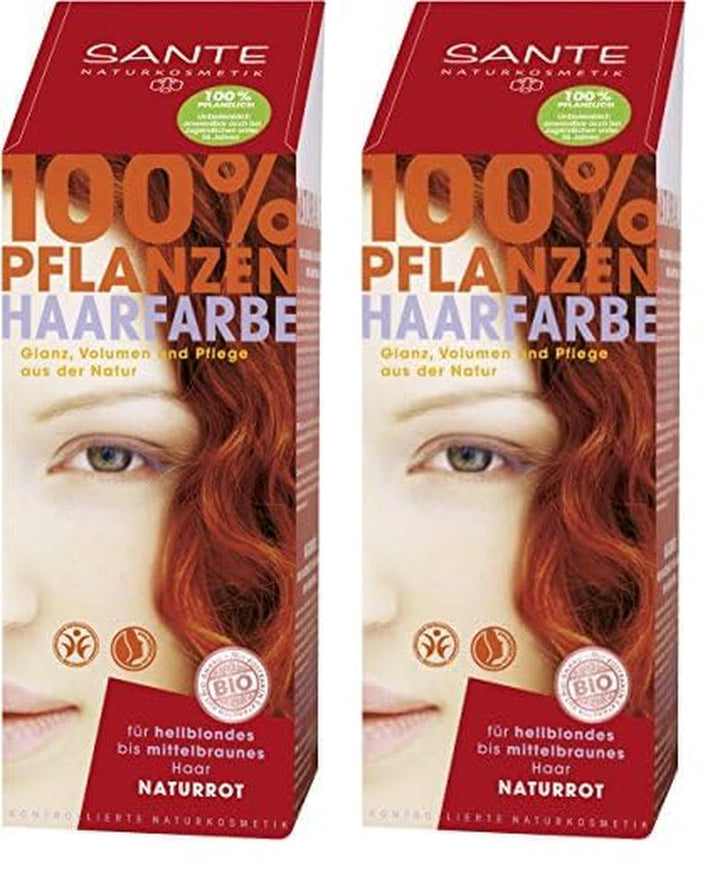 SANTE Natural Cosmetics Plant Hair Colour Powder, Natural Red, 100 g (1 pachet) Vopsea pentru par Naty Shop Roșu natural 100 G (pachet de 2)