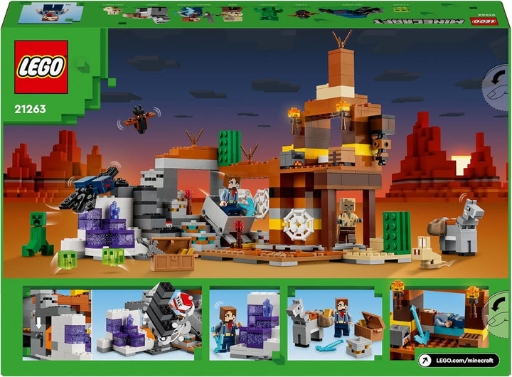 LEGO Minecraft Mina din Badlands, jucărie minieră pentru joc video, set pentru băieți și fete cu vârsta de peste 8 ani, cărămizi distractive de construcție, set de aventură, cadou de ziua de naștere 21263