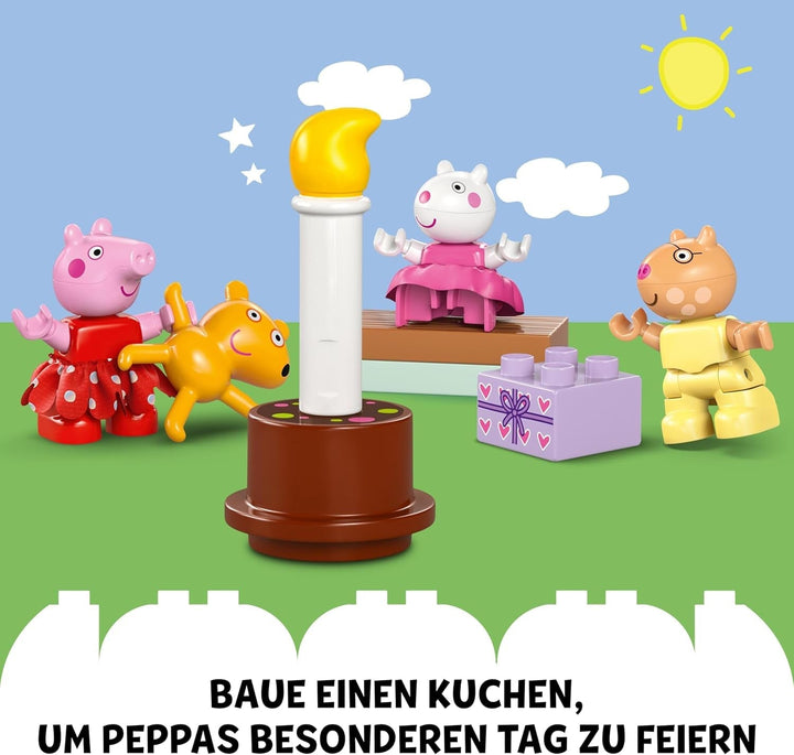 LEGO DUPLO Peppa's Birthday House: Jucărie creativă cu 3 figuri, casă de jucărie de construit și reconstruit pentru copii de la 2 ani, băieți și fete, promovează dexteritatea 10433