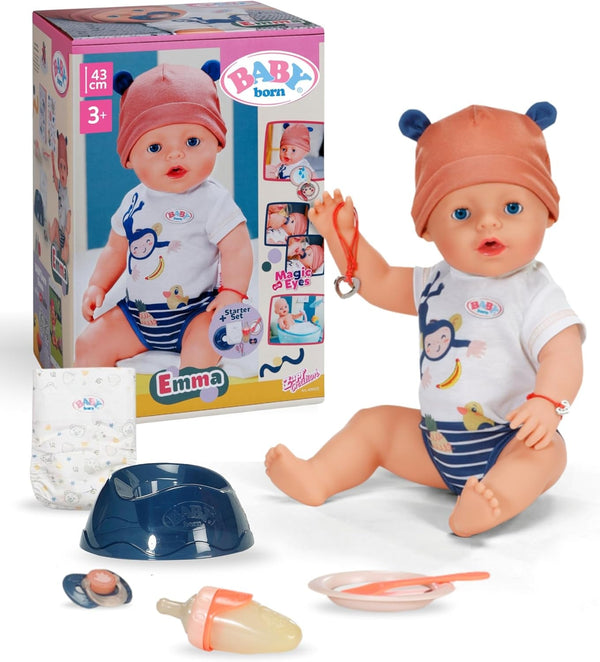 BABY Born Emma în stil junglă - Păpușă de 43 cm înălțime - 10 funcții Inclusiv accesorii și rochiță în culori unisex - Funcționează fără baterii - Potrivit pentru copii cu vârsta de 3 ani și peste