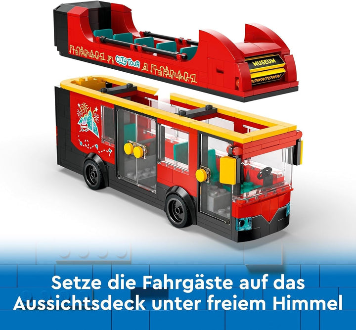 Autobuz cu două etaje LEGO City, autobuz de jucărie cu două etaje, set de vehicule pentru fete și băieți de la 7 ani, conține 5 figurine, inclusiv un bebeluș într-un cărucior 60407