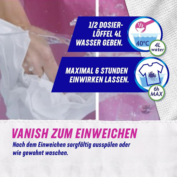 Vanish Oxi Action Powerwhite Powder - 1 X 1,125 Kg - pudră de îndepărtare a petelor și de îmbunătățire a rufelor fără clor - pentru rufe albe