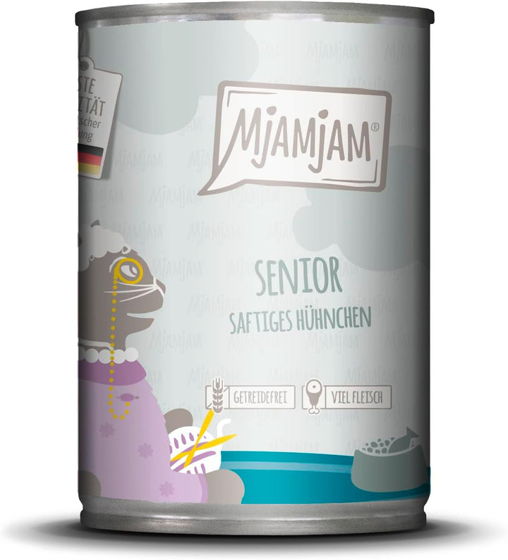 Mjamjam - Hrană umedă premium pentru pisici - Senior - Juicy Chicken, 6Pack (6X800G), fără cereale