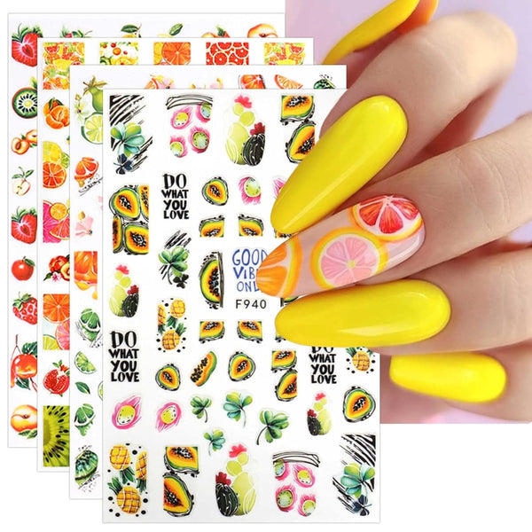 JMEOWIO Nagelsticker Sommer Frucht 9 Blatt Nail Art Sticker Selbstklebend Nagelaufkleber Zitronen Dekoration Nageldesign Zubehör