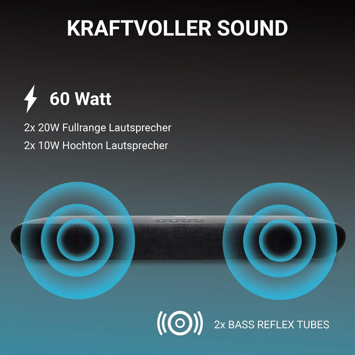 XORO Stereo Fernsehlautsprecher Soundbar HSB 70 Mit Bluetooth, 60 Watt Ausgangsleistung, AV IN, HDMI ARC, USB 2.0 Mediaplayer, Inkl. Wandhalterung, Ir-Fernbedienung