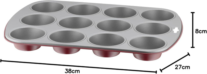 Original Kaiser Classic plus Muffinform Für 12 Muffins, Muffinform Blech 38X27 Cm, Antihaftbeschichtet, Standardgröße, Cupcake Formen, Muffin Backform, Rot