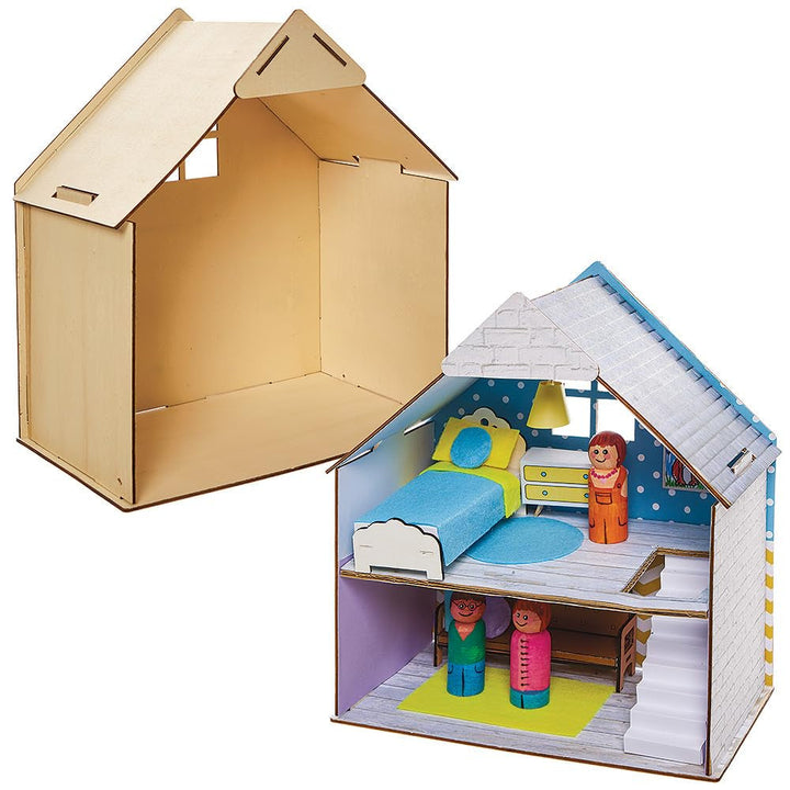 Baker Ross FN199 kit casă de păpuși din lemn - 1-pack, kit casă de păpuși pentru copii, kit de artizanat