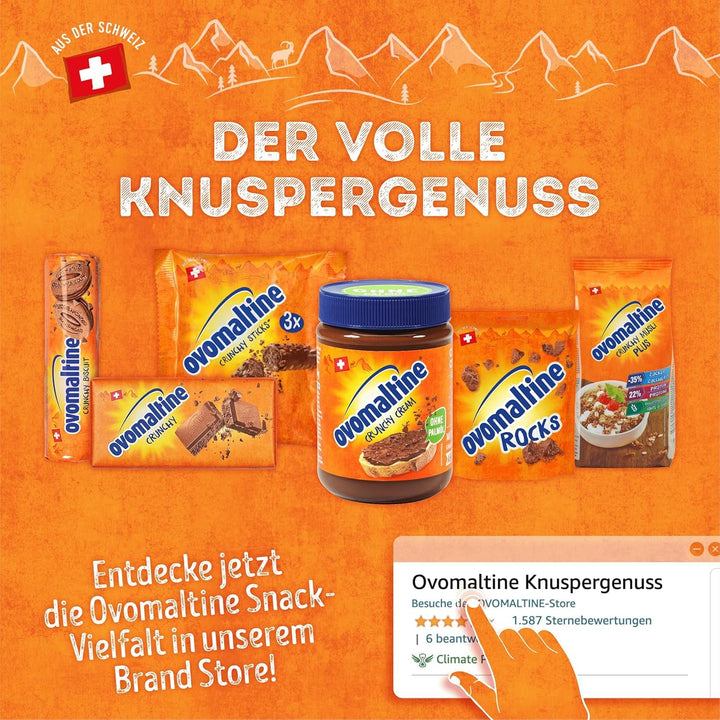 Biscuiți crocanți Ovomaltine cu ciocolată - Biscuiți crocanți cu cremă Ovomaltine, preparați din cea mai fină pudră de cacao, sustenabil (1 x 250g)