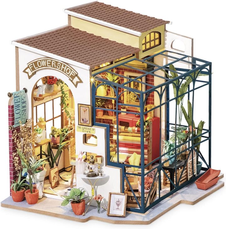 Robotime DG145 Rolife Emily's Flower Shop Miniature Doll's House Fabricat din lemn, metal, tesatura si carton, Dimensiuni: 22 X 15 X 17 Cm,