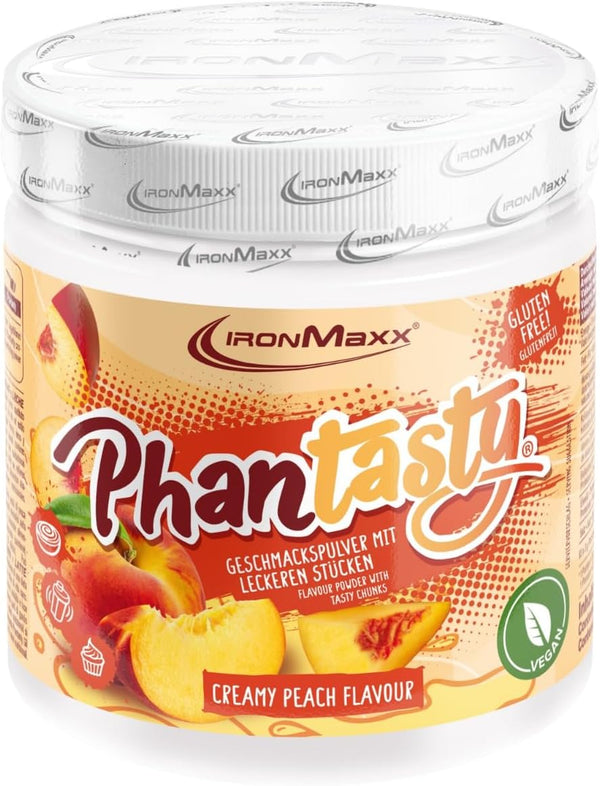 Ironmaxx Phantasty - Creamy Peach 250G Dose | Veganes Geschmackspulver Mit Echten Frucht- Oder Nussstückchen | Perfekter Zuckerersatz