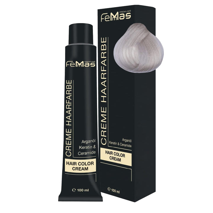 FemMas Hair Colour Pure & Mix Red I Cremă profesională cu ulei de argan, keratină și ceramide I Ca o vopsea de păr permanentă sau nuanță pentru rezultate radiante, de lungă durată I 100 ml Vopsea pentru par Naty Shop Super Brightener Ultra Asch 901 S Pachet de 1