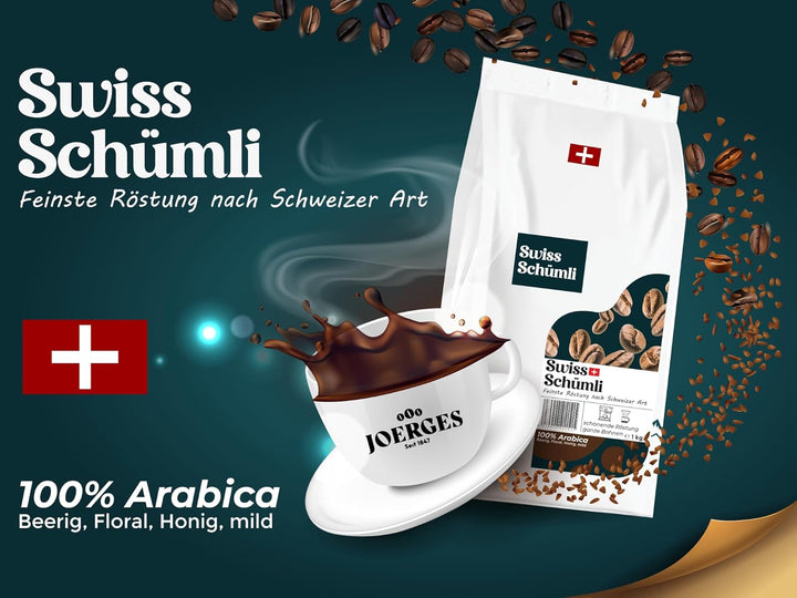 Aus Über 175 Jahren Erfahrung: Schwiizer Schüümli Schweizer Schümli Kaffeebohnen 1Kg – Helle Röstung Für Sanften Schümli Kaffee, Perfekte Crema, Intensität 2/5, Säure 1/5 – Für Echten Kaffee-Genuss