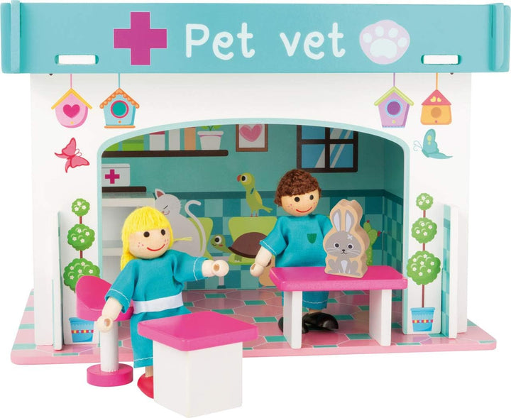 Small Foot 10852 Playhouse Restaurant Fabricat din lemn, Cu 2 figurine pentru păpuși, accesorii și acoperiș detașabil, De la 3 ani
