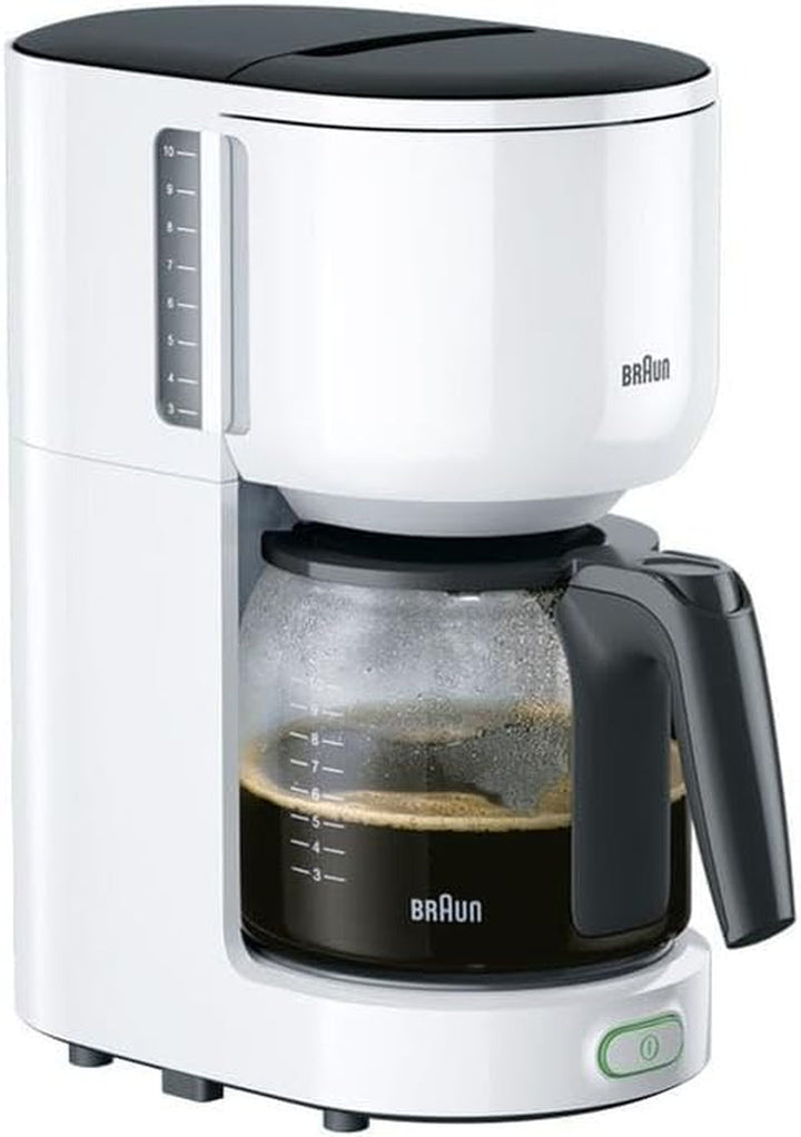 Espressor Braun Purease KF 3100 WH – Espressor cu filtru și carafă de sticlă pentru 10 cești de cafea, Espressor pentru o aromă unică, 1000 wați, Alb