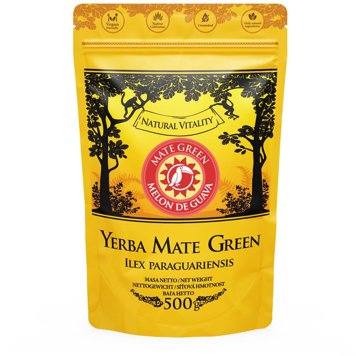 Yerba  Melon De Guava 500G – Ceai brazilian Yerba Mate cu pepene galben, guava, jackfruit, ananas și nucă de cocos - Exotic și fructat - Uscat la aer, vegan
