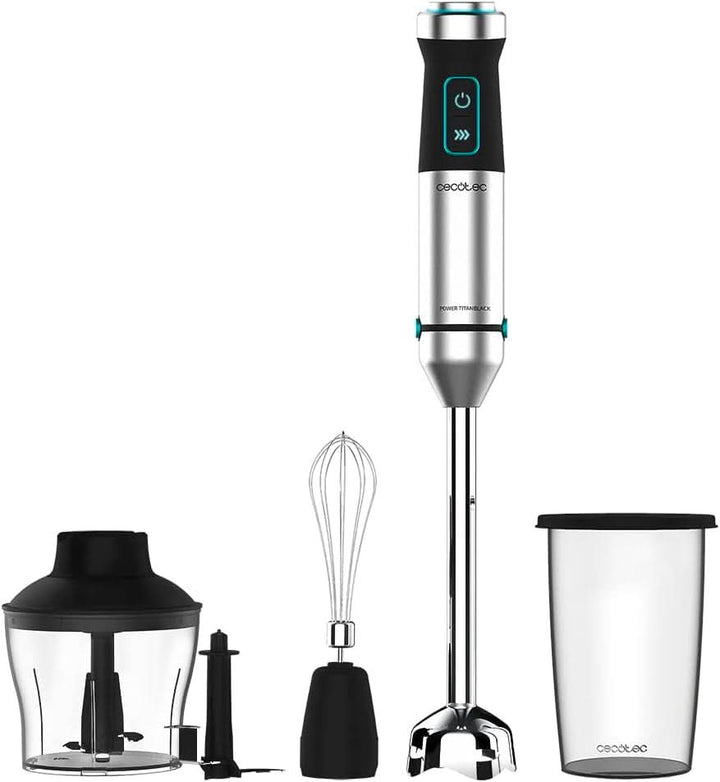 Cecotec Stabmixer Power Titanblack 1500 XL Perfectcream&Crush. 1500 W, Crossblades Technologie Mit 4-Klinge-Blättern Mit Schwarzer Titan-Beschichtung, Extralangem Fuß, Spritzschutz-Klingeneinsatz