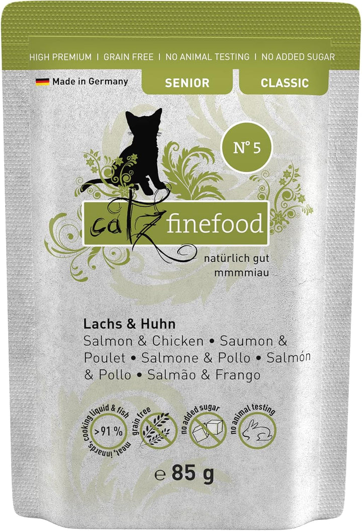Hrană umedă pentru pisici Catz Finefood Senior Collection - Hrană umedă premium pentru pisica dumneavoastră senior - fără cereale, fără zahăr, conținut ridicat de carne, vitamine și minerale (cutie 6 X 200G)