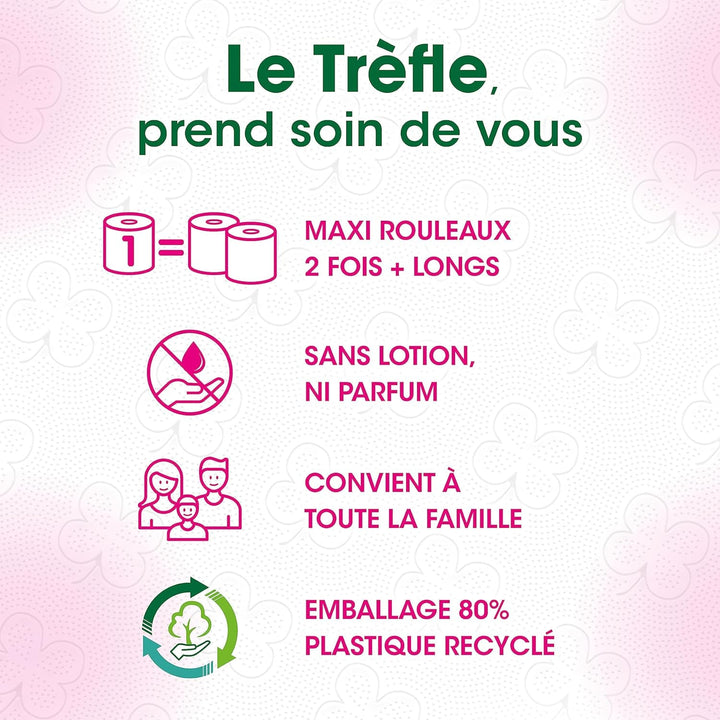 Hârtie igienică Maxi Douceur - 36 de role maxi - 72 de role clasice - grosime dublă - ambalaj din plastic reciclat 80%