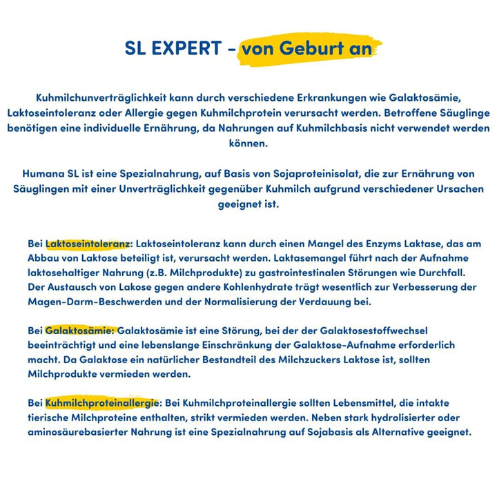 Humana SL Expert, Von Geburt An, Spezialnahrung Bei Kuhmilchunverträglichkeit Durch Laktoseintoleranz, Galaktosämie Oder Kuhmilchproteinallergie, Für Säuglinge Und Kleinkinder, 600 G