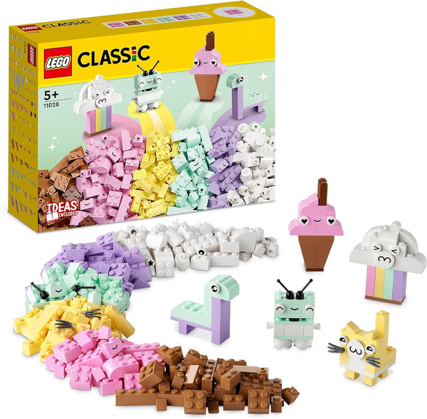 LEGO 11028 Classic Pastel Creative Building Set Brick Box, jucărie de construcție pentru fete și băieți cu vârsta de peste 5 ani Cu modele; înghețată, dinozaur, pisică și multe altele