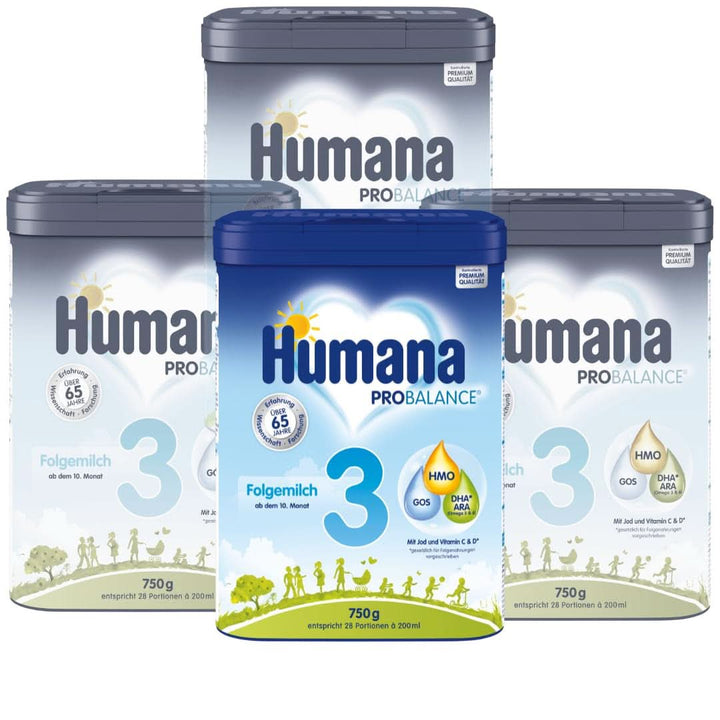 Humana PROBALANCE Folgemilch 3, Ab Dem 10. Monat, Babynahrung Im Anschluss an Das Stillen, Einer Anfangsnahrung Oder Einer Folgemilch 2, Ideal Zum Zufüttern, 750 G