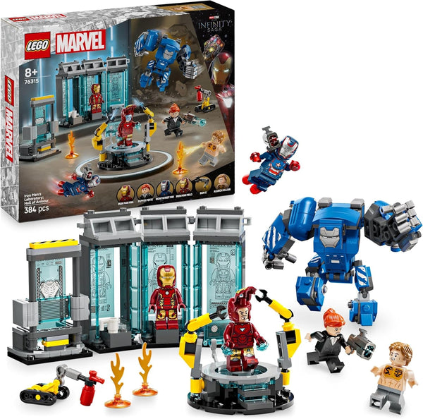 LEGO Marvel Laboratorul lui Iron Man: Sala armurii - jucărie de supererou cu o figură Mech, 5 minifigurine, inclusiv Aldrich Killian - cadou Avengers pentru băieți și fete cu vârsta de 8+ 76315