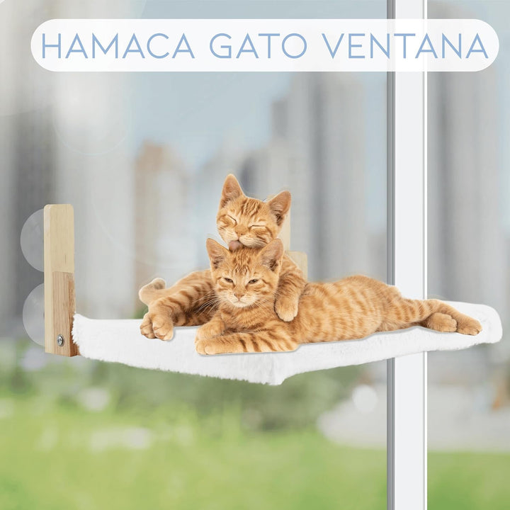 Hamac pentru pisici, fereastră, din lemn, pliabil, pat pentru pisici, pervaz, cu pătură reversibilă pentru iarnă și vară, hamac pentru pisici cu 4 ventuze, pat pentru pisici cu fereastră pentru pisici și