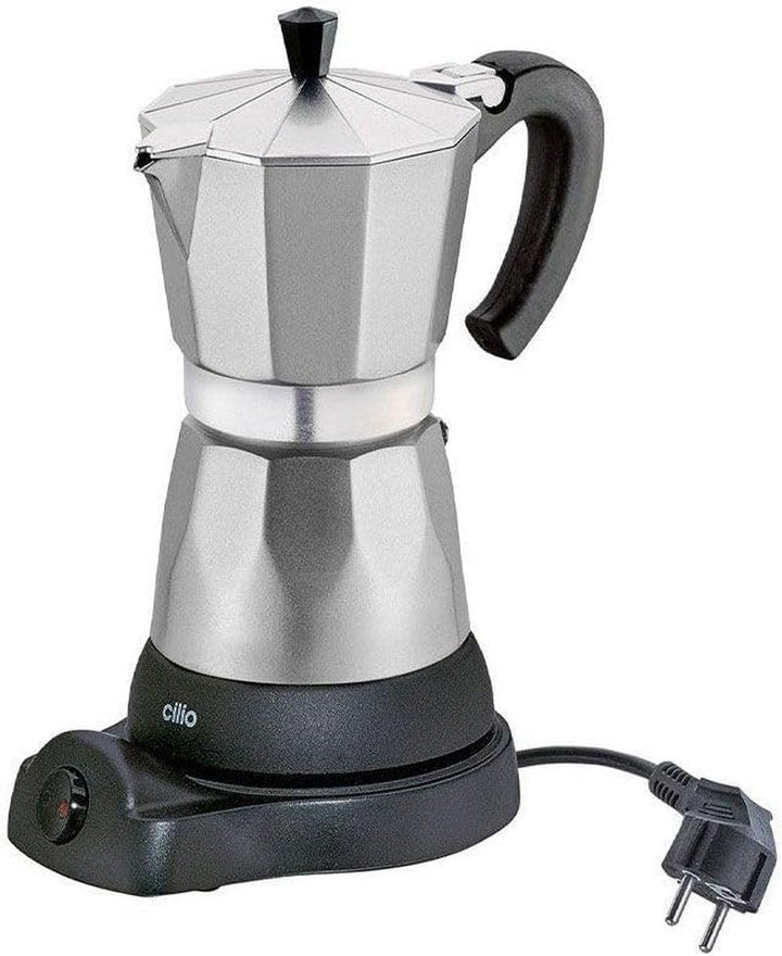 Espressoare Cilio CLASSICO pentru 6 cești / Electric 480W / Ã˜ 11.5 Cm Înălțime: 25 Cm / Aluminiu / Roșu / Placă de încălzire integrată / Cu funcție de menținere la cald și sită de reducere / Pentru călătorie sau camping