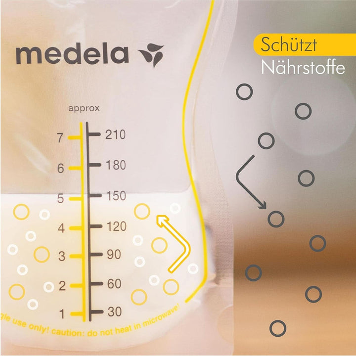 Medela Easy Pour Muttermilchbeutel Zum Einfachen Ausgießen, 100 Stück, 210 Ml, Auslaufsichere Einweg-Muttermilchbeutel Mit Überlaufschutz, Stillhelfer