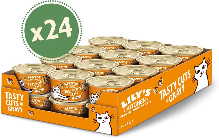 Lily'S Kitchen Hrană umedă naturală pentru pisici adulte, conservată, bucăți savuroase în sos cu pui, rețetă fără cereale (24 X 85G boluri)