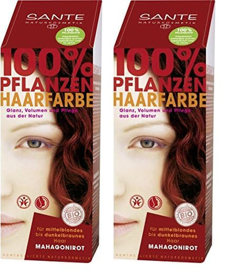 SANTE Natural Cosmetics Plant Hair Colour Powder, Natural Red, 100 g (1 pachet) Vopsea pentru par Naty Shop Roșu mahon 100 G (pachet de 2)