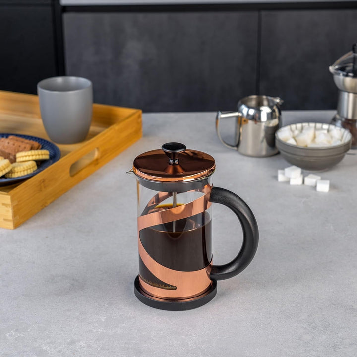 Cafetieră Café Olé Classico, finisaj cupru, 1000 ml, 8 cești, cafetieră French Press, mâner rezistent la căldură, oțel inoxidabil
