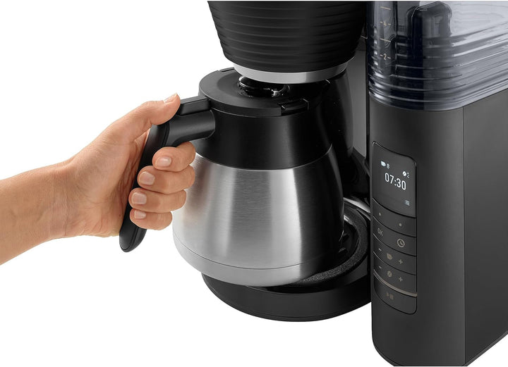 Melitta Aromafresh Therm Pro X - Espressor cu râșniță, espressor cu filtru și vas termic și rezervor de apă detașabil, pentru până la 8 cești de cafea, negru