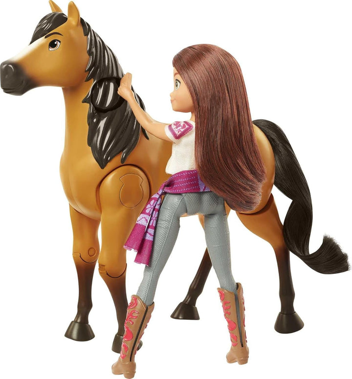 Dreamworks Spirit GXF95 - Set de aventură de călărie cu păpușă Lucky (17,78 cm) și cal Spirit (20,32 cm), jucării pentru vârsta de 3+