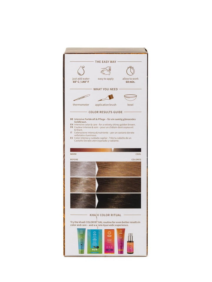 khadi GOLDBRAUN culoare de păr din plante, culoare de păr de la chihlimbar strălucitor la maro auriu catifelat și strălucitor, culoare de păr naturală 100% pe bază de plante, naturală și vegană, produse cosmetice naturale certificate, 100g Vopsea pentru par Naty Shop