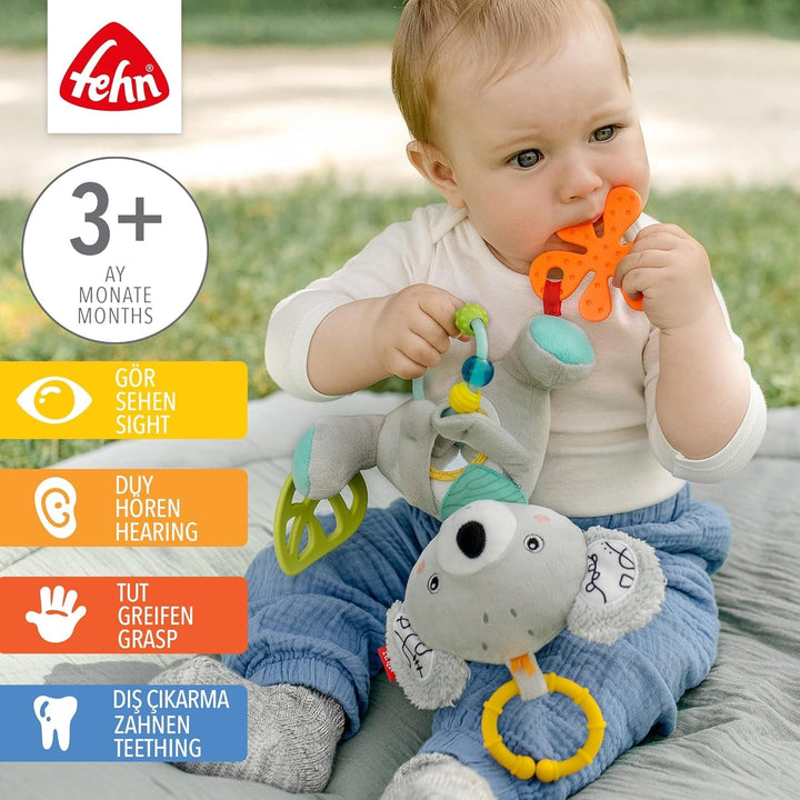 Jucărie Fehn Baby Koala - Jucărie pentru abilități motorii cu inel de fixare - Jucărie cu elemente de prindere - Jucărie pentru copii pentru mușcat, prindere și descoperire - Jucărie drăguță pentru bebeluși și copii mici de la 3+ luni Jucarii Bebe Naty Shop