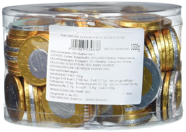 Theobroma Goldgeld Schokoladen Euros, Lose Münzen in Der Dose, 1Er Pack (1 X 1 Kg)