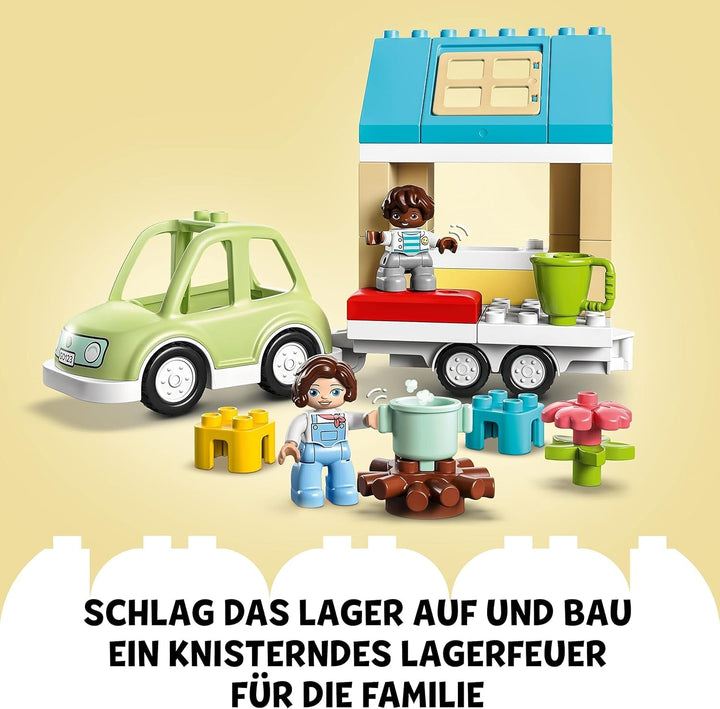 LEGO 10986 DUPLO At Home On Wheels, mașină de jucărie cu cărămizi mari, figurine și mașină de jucărie pentru băieți și fete de la 2 ani, dezvoltă abilitățile motorii fine