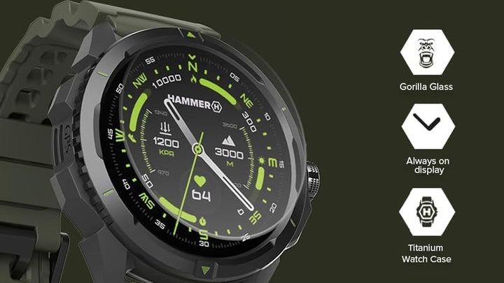 Hammer Watch 2 Military Edition, GPS, ecran AMOLED Gorilla Glass de 1,5 inch, baterie mare de 530 mah până la 15 zile de funcționare la o singură încărcare, rezistență 5 ATM, buton SOS, lanternă LED