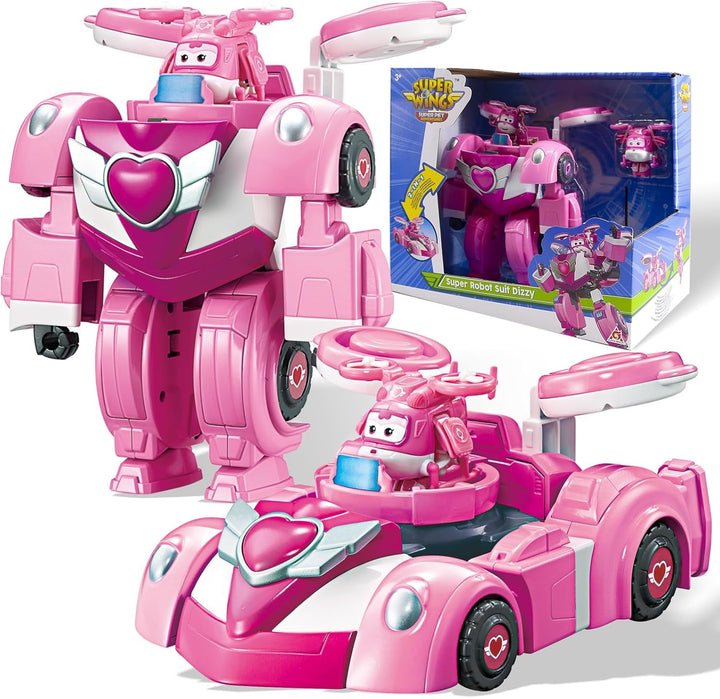 Super Wings EU770351 - Super Robot Suit Jett, aprox. 18 cm înălțime figurină de joacă transformabilă, costum de robot 2 în 1 și super mașină, pentru copii de la 3 ani în sus, Roșu