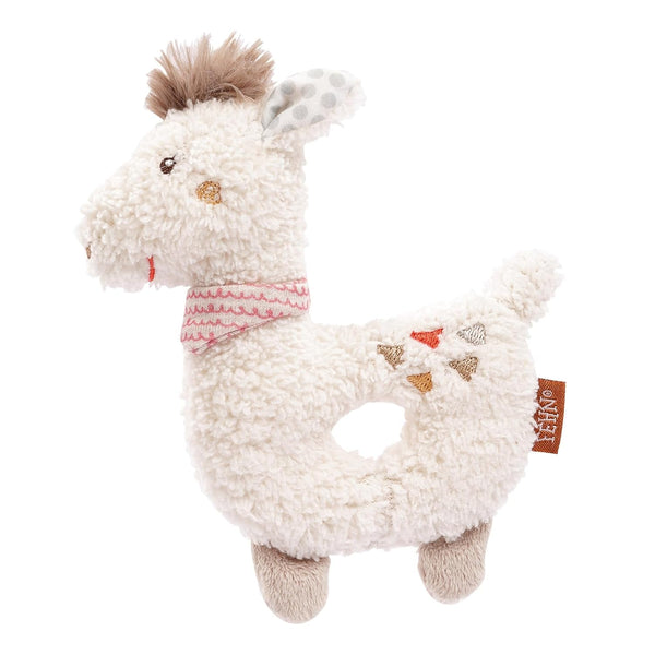 Fehn baby ring grasping toy lama - jucărie de pluș pentru bebeluși cu zornăitor - jucărie pentru abilități motorii pentru învățare jucăușă - jucărie de pluș ca ajutor pentru somn - jucărie pentru bebeluși și copii mici de la 0+ luni Jucarii Bebe Naty Shop Llama