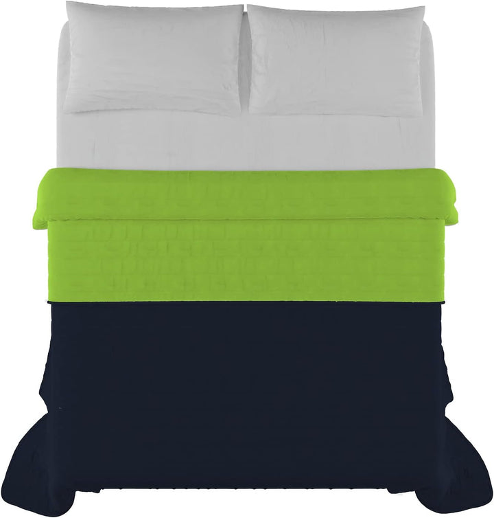 Cuvertură elegantă pentru pat dublu 260 X 270 Cm Blu Scuro/Verde Mela Paturi si Cuverturi Besuche den Italian Bed Linen-Store